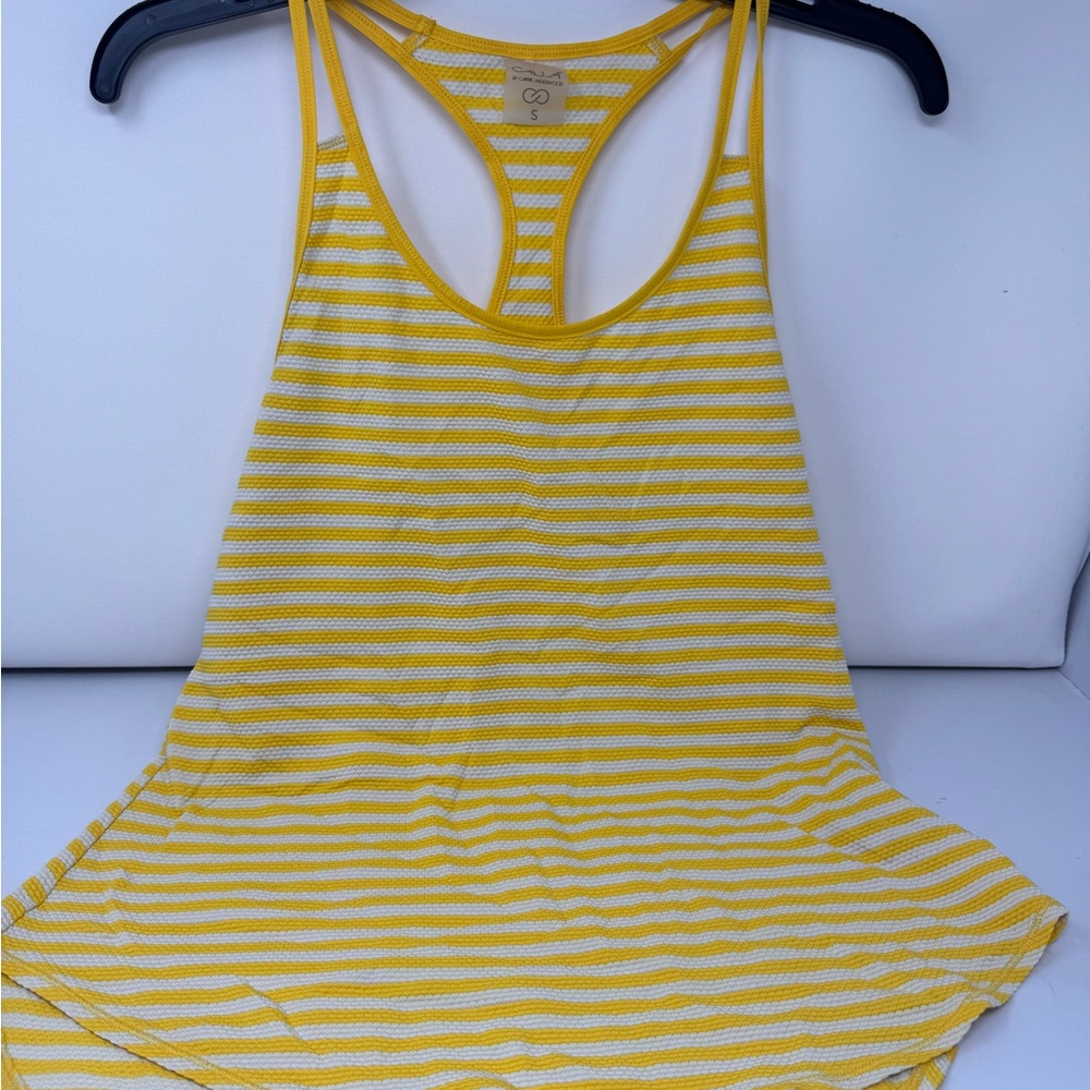 CALIA by Carrie Underwood Yellow and White Striped Tank Top